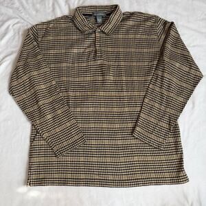 Banana Republic Beige/Black Gingham, Long Sleeve Polo- XL